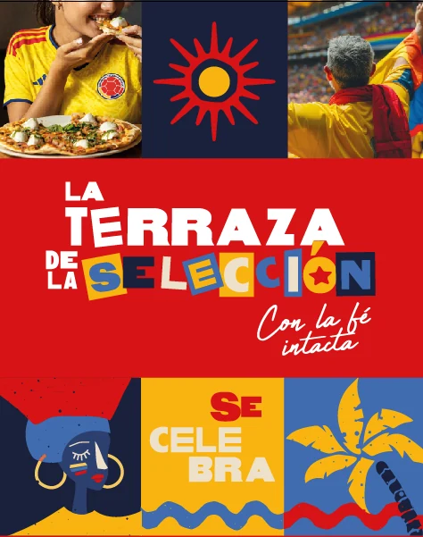 Pieza promocional de La Terraza de la Selección en Terraza Panorámica Cartagena con temática futbolera y celebración.