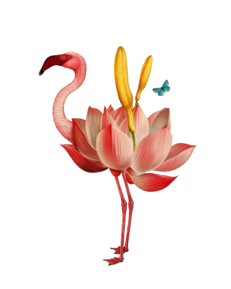 Ilustración flamenco y flor de loto - La Fantástica Open Bar