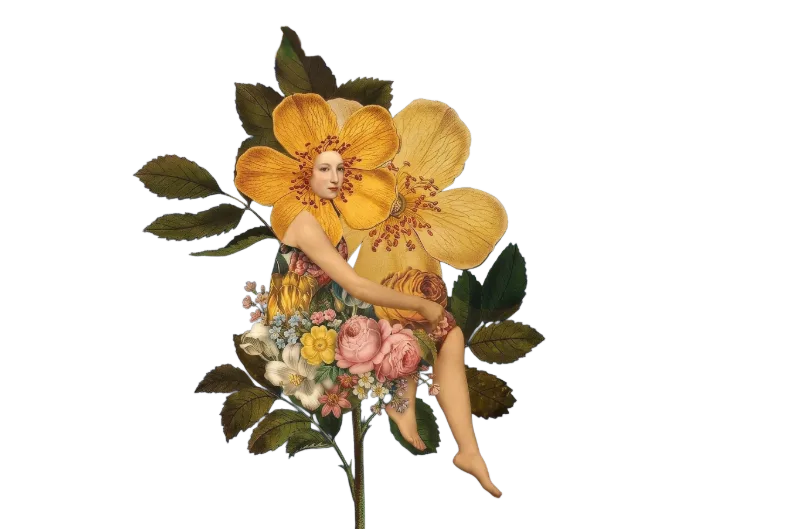Ilustración niña entre flores - Golden Deluxe Kids